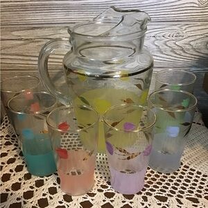 Vintage Bartlett Collins Colorful Glass Pitcher and Tumbler Set